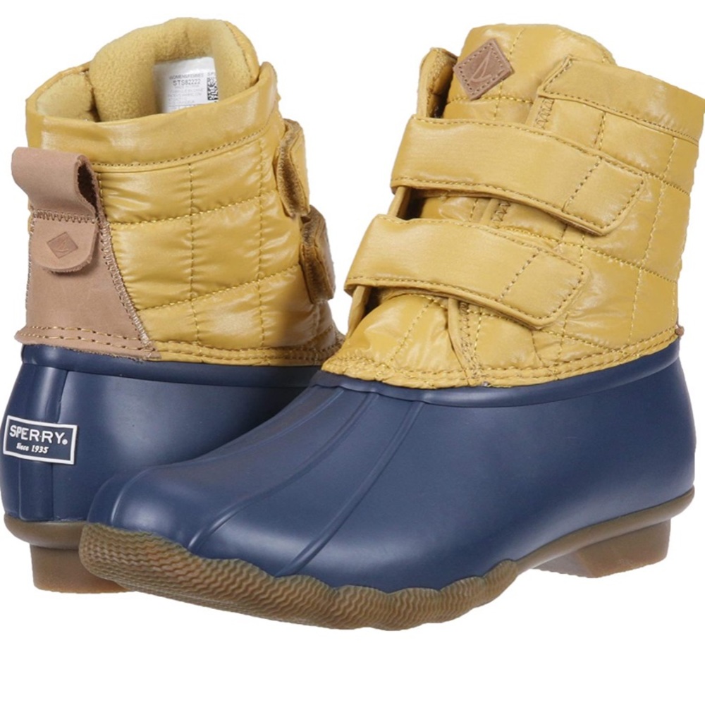 Sperry Saltwater Jetty Boots Size 9 Yellow Navy